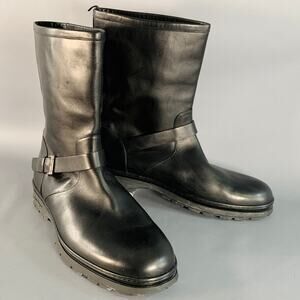 SALVATORE FERRAGAMO Size 12 Black Leather Rubber Sole Engineer Boots